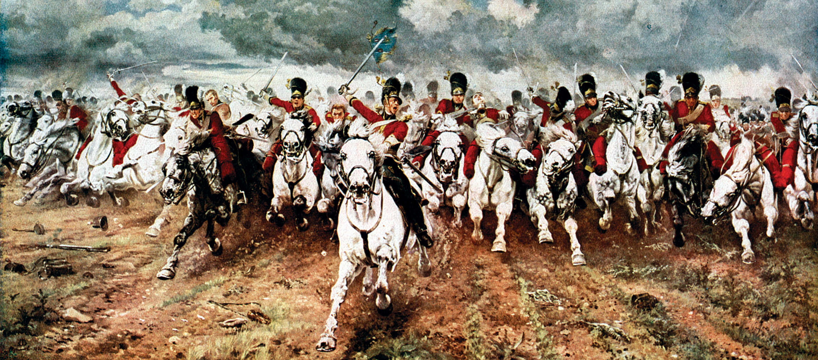 Scotland For Ever’; The Charge of the Scots Greys at Waterloo, June 18, 1815, by Elizabeth Butler, 1881. Leeds Art Gallery, Leeds, West Yorkshire, England.
