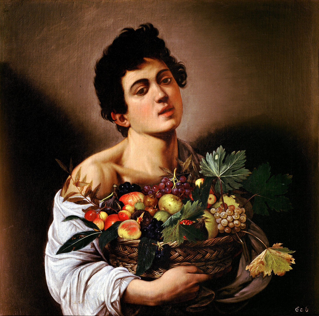 Young Man with Basket of Fruit, by Caravaggio, c. 1593–1594. Galleria Borghese, Rome, Italy.