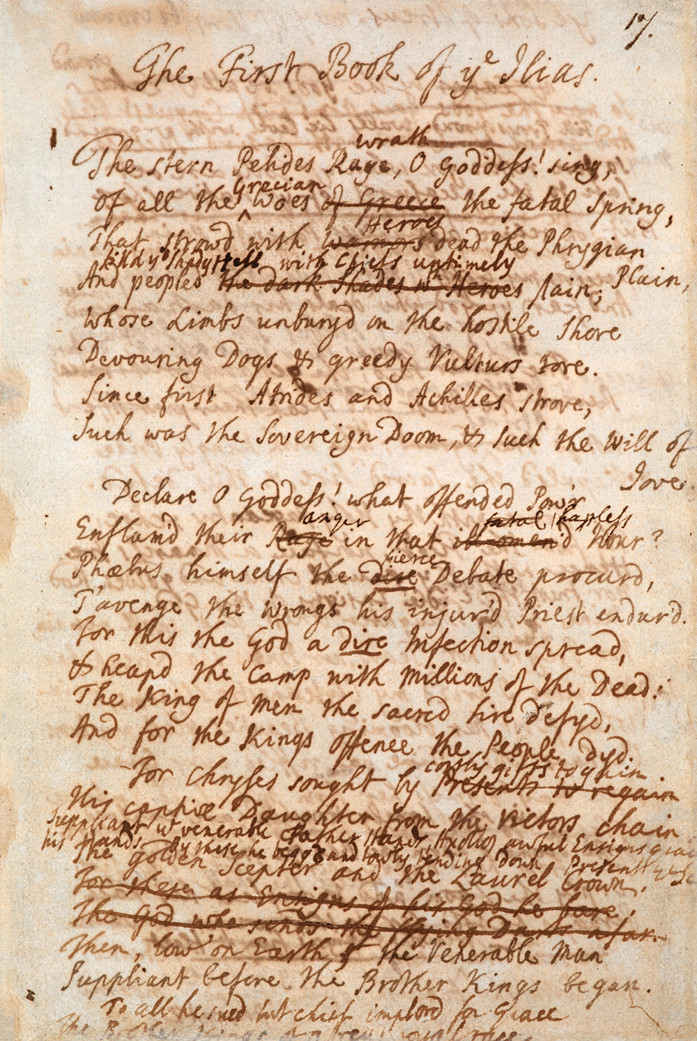 Page from Alexander Pope’s version of the Iliad, c. 1707. British Library.