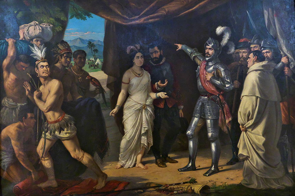 Hernán Cortés and the Ambassadors of Moctezuma, by José Galofré y Coma, 1854. Wikimedia Commons, General Archive of the Indies.