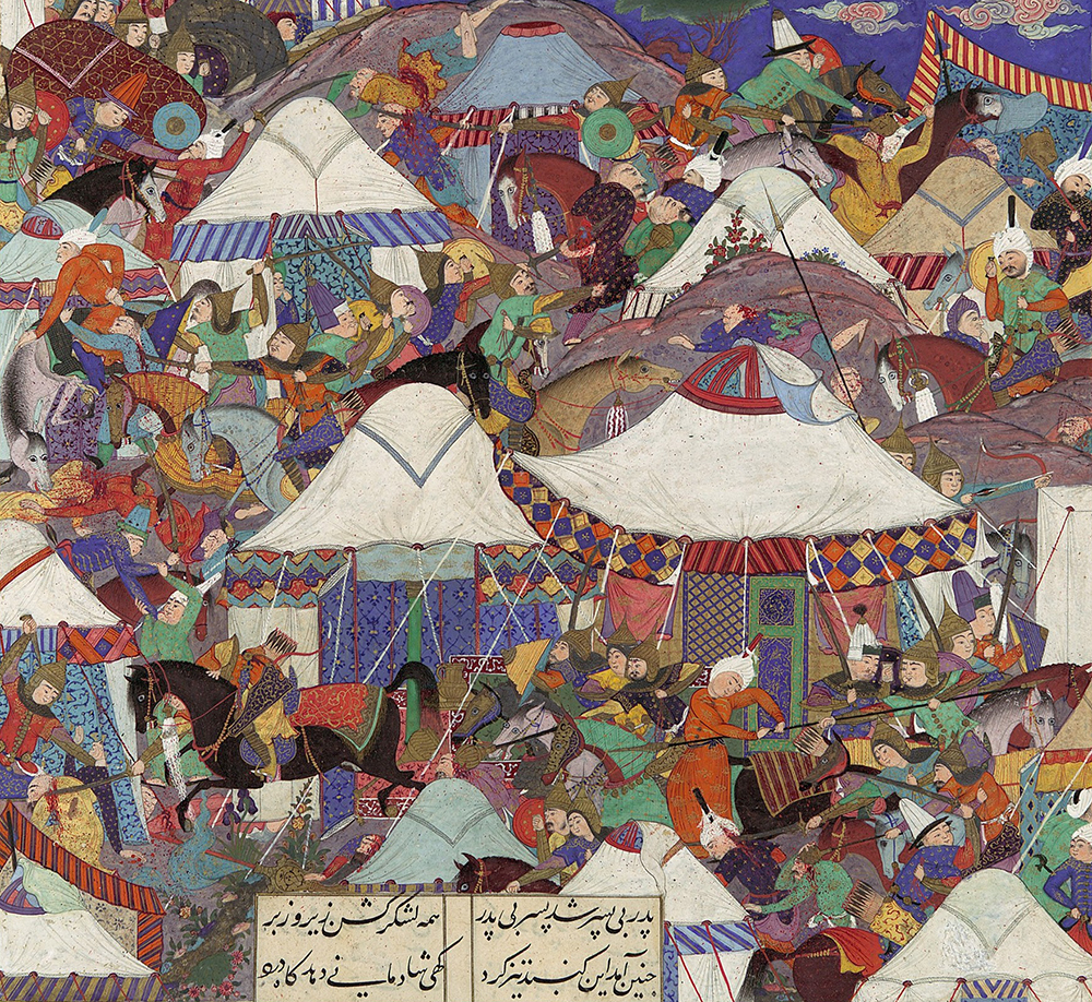 The Besotted Iranian Camp Attacked by Night, by Qadimi, c. 1530.
