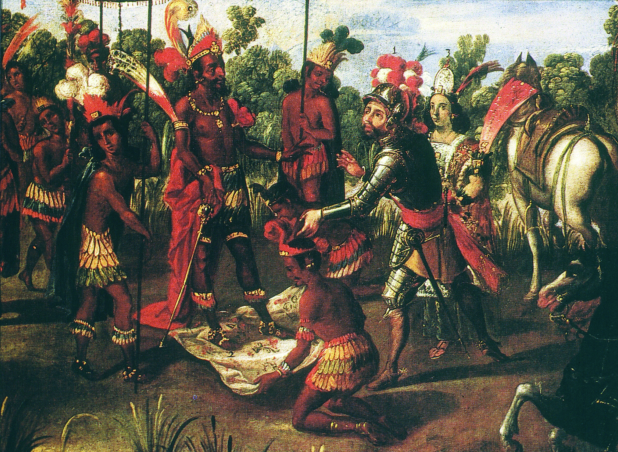 The Meeting of Cortés and Moctezuma, from the Conquest of México series, Mexico, second half of seventeenth century. Library of Congress, Rare Book and Special Collections Division, Jay I. Kislak Collection.
