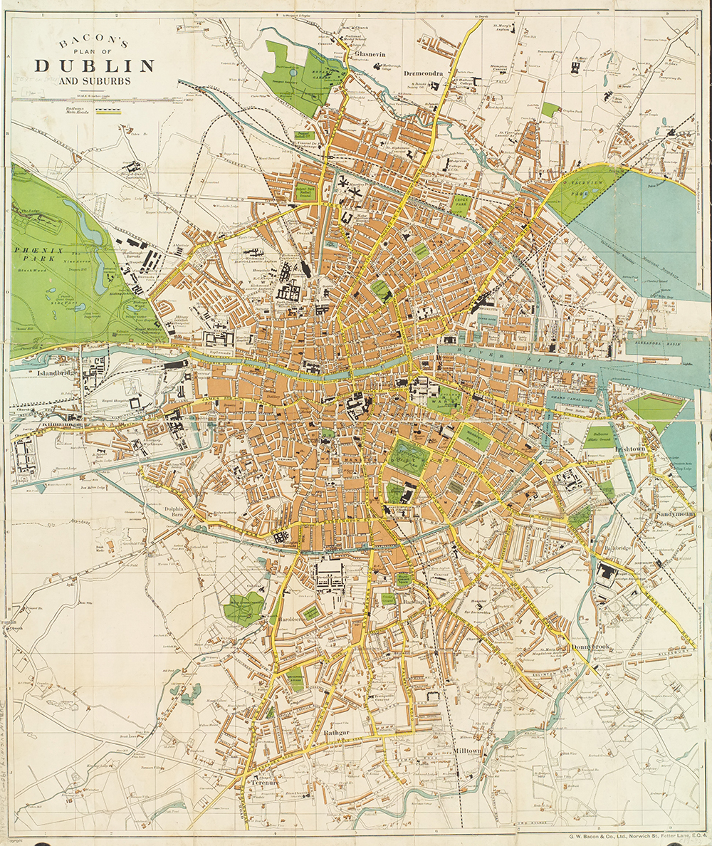 Large-scale plan of Dublin, G.W. Bacon & Co., c. 1915. The New York Public Library, Lionel Pincus and Princess Firyal Map Division.