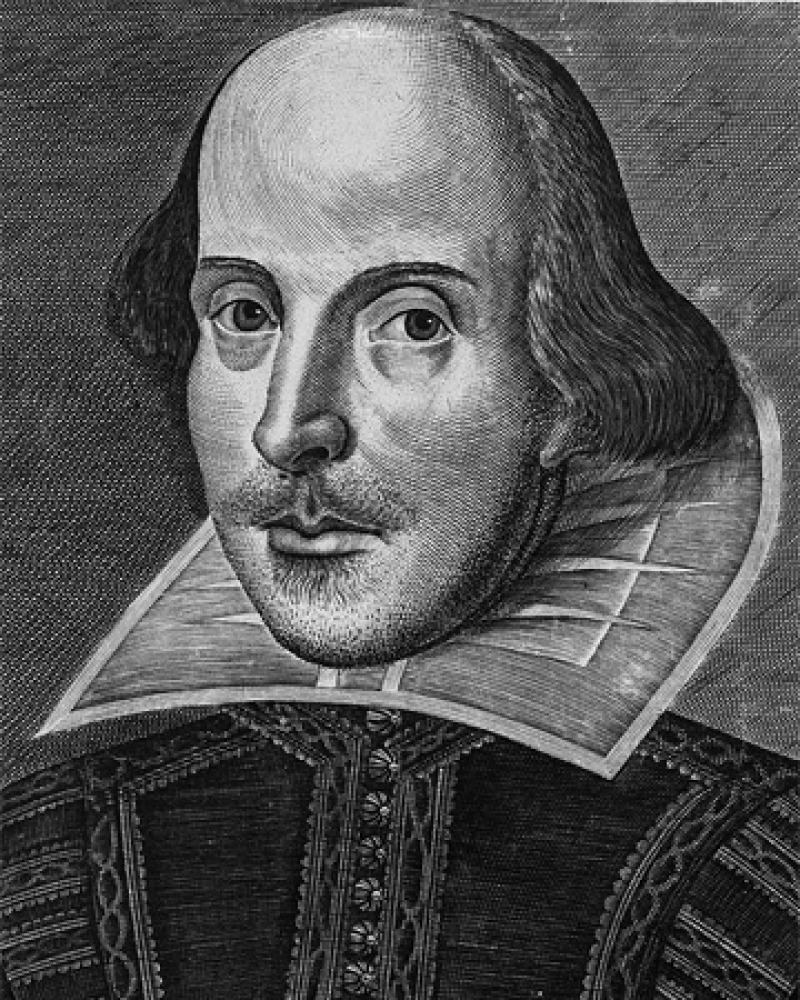 Engraving of William Shakespeare from the first folio edition.